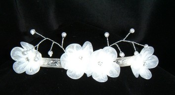Tiara of organza Blossoms & Pearl Beads
