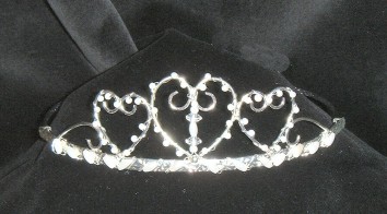 Silvery Hearts & Pearl Beads Tiara front view