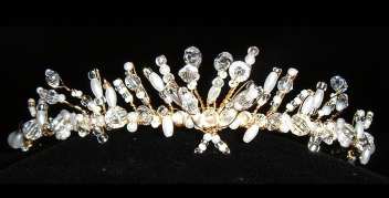 Neat tiara using crystal & pearl beads interspersed with ivory & gold small glass rocailles